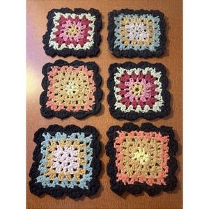 Vtg Set Of 6 Granny Square Coasters‎ Handmade
